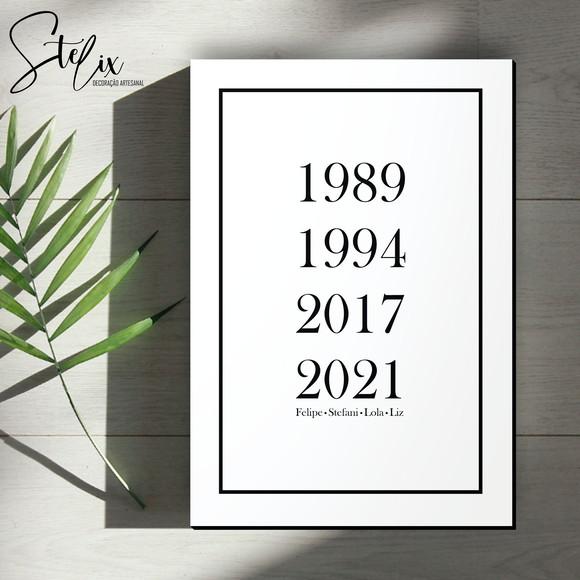 Quadro Personalizado com Ano de Nascimento Nomes da Família