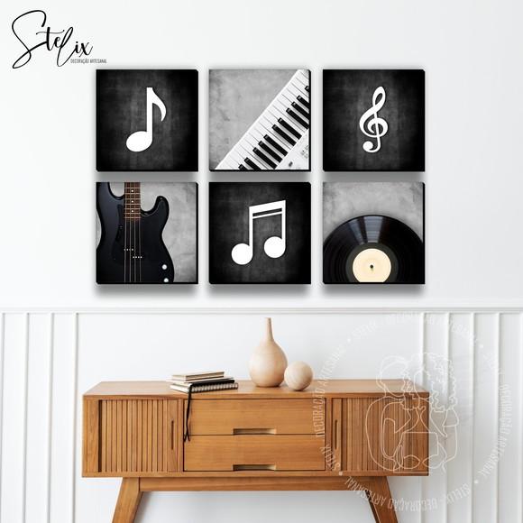 Quadros Decorativos para Músicos Notas Musicais 6 Unidades