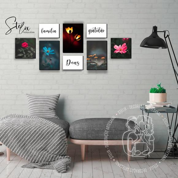 Quadros Decorativos para Sala de Estar Flores Gratidão Deus