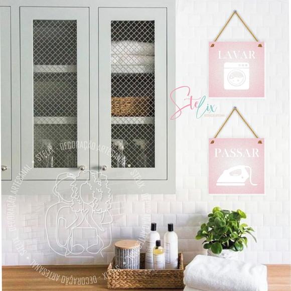 Kit Lavanderia Rosa - 2 Placas Decorativas