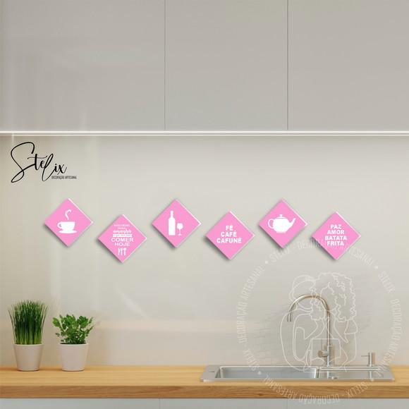 Decoração Cozinha Rosa - 6 Placas De Mdf