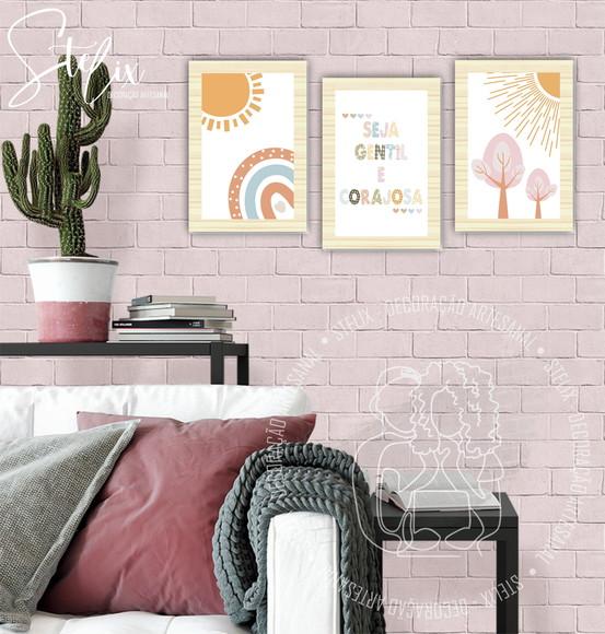 Kit Escandinavo Menina - 3 Quadros / Placas Decorativas