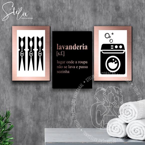 Quadros para Lavanderia Rosê Gold e Preto