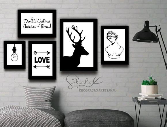 Kit Sala Moderna - 5 Placas Quadros Decorativos