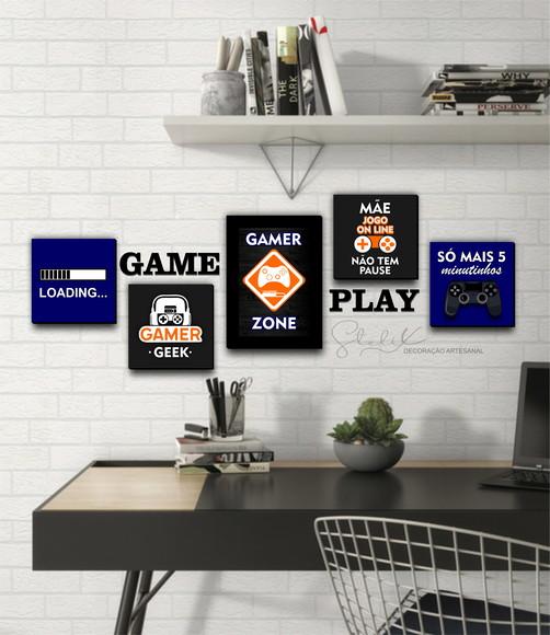 Kit Game Play - 5 Placas / Quadros Decorativos + 8 Letras