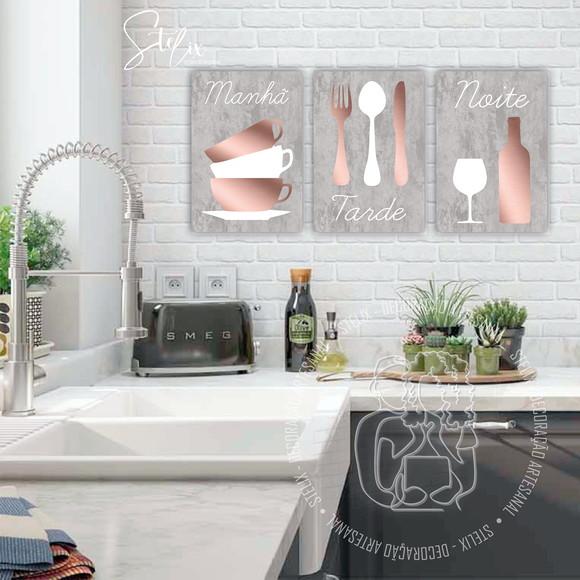 Kit Para Cozinha Rosê - 3 Placas Decorativas Média