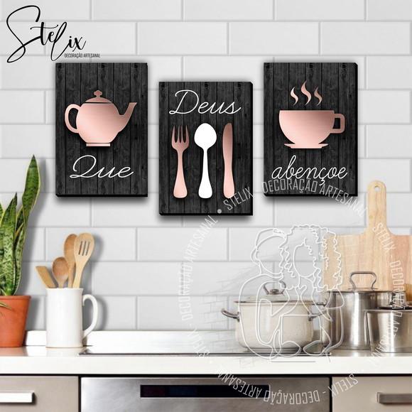 Kit Para Cozinha Rosê - 3 Placas / Quadros Decorativos