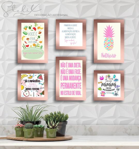 Kit Nutricionista Rosê Gold - 6 Placas Decorativas