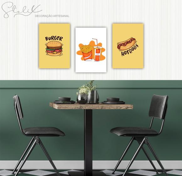 Kit Lanchonete - 3 Placas Decorativas Médias