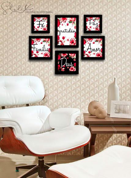 Kit Florido Vermelho - 6 Placas Decorativas Média