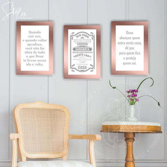 Kit Para Hall de Entrada Rosê - 3 Placas Decorativas