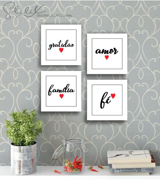 Kit Palavras Borda Branca - 4 Placas Decorativas Médias