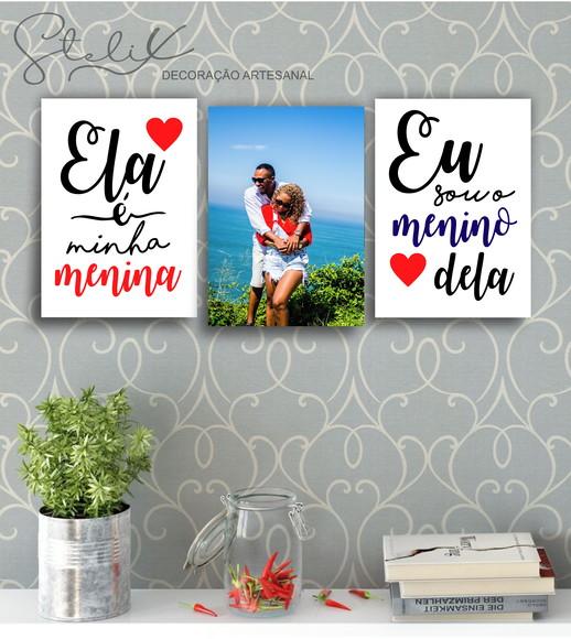 Kit Casal Foto - 3 Placas Decorativas Médias