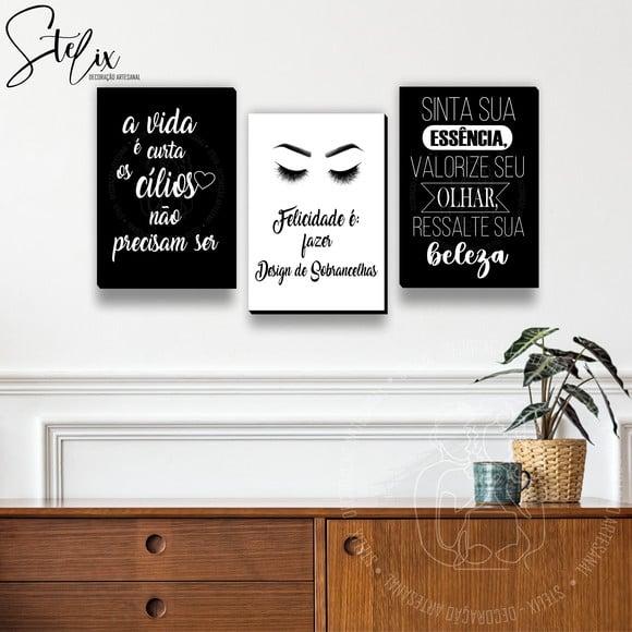 Kit Cílios e Sobrancelhas - 3 Placas / Quadros Decorativos