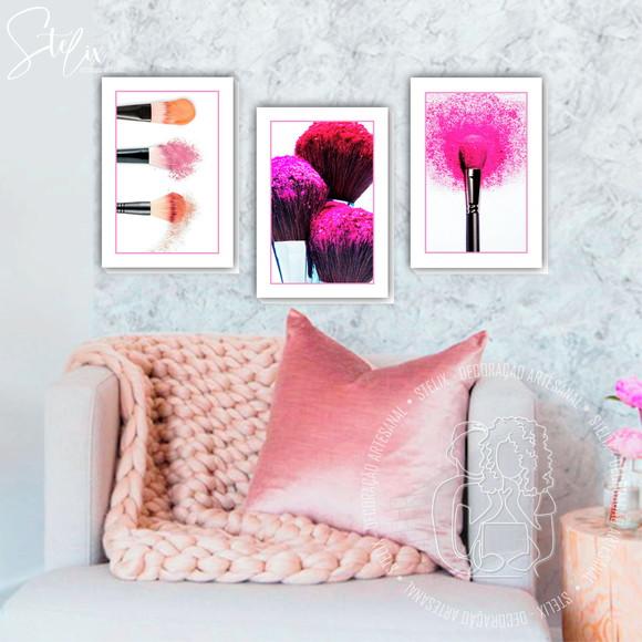 Kit Pincéis de Maquiagem - 3 Placas Decorativas