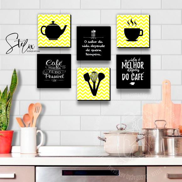 Kit Café e Cozinha Amarelo - 6 Placas de MDF