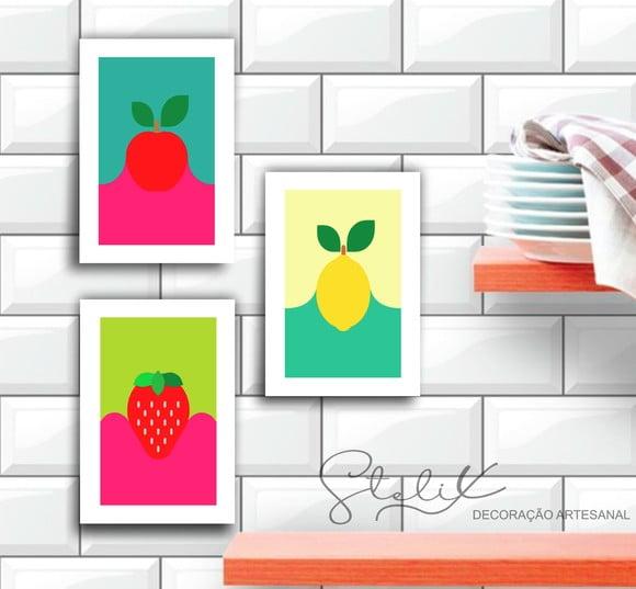 Kit Frutas Para Cozinha - 3 Placas Decorativas Médio