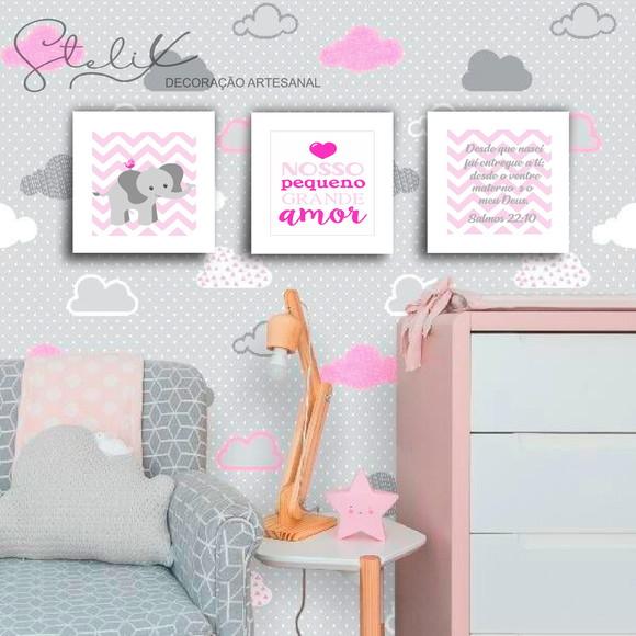 Kit Baby Elefantinho - 3 Placas Decorativas