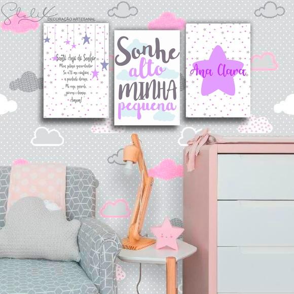 Trio Baby lilás - 3 Placas Decorativas