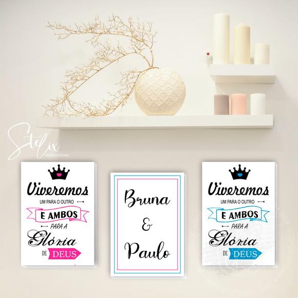 Kit 3 Placas Decorativas - Casal Cristão