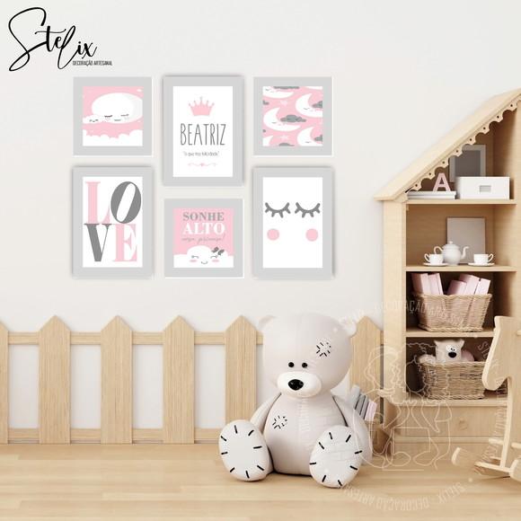 Quadros para Quarto Infantil Sonhe Alto Minha Menina Rosa