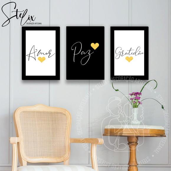 Quadros Decorativos para Sala Paz, Amor e Gratidão