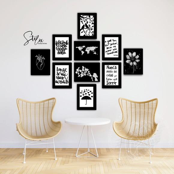 Quadros para Sala Quarto Preto e Branco Frases