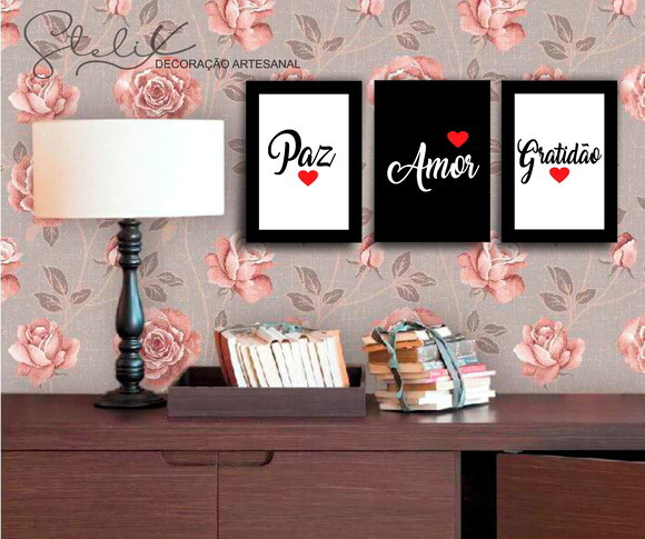 3 Placas Decorativas - Paz, Amor, Gratidão