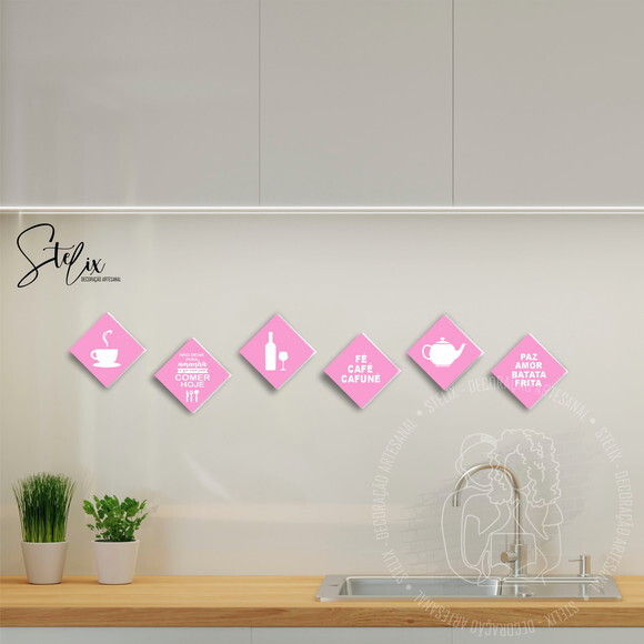 Decoração Cozinha Rosa - 6 Placas De Mdf