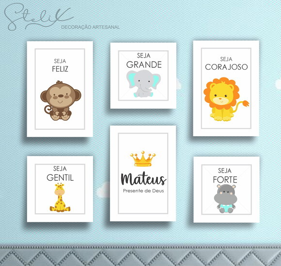 Kit 6 Placas Decorativa - Quarto Menino