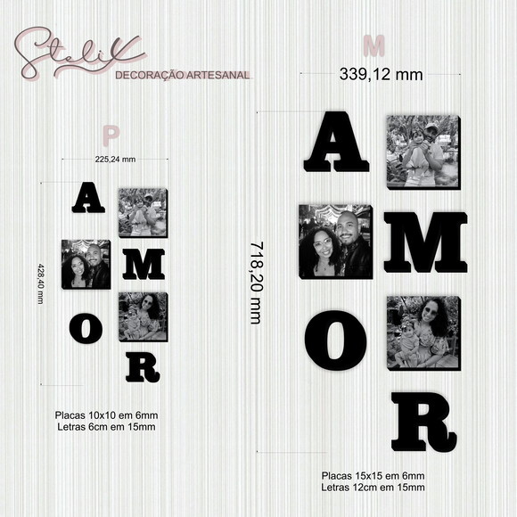 Kit Amor & Família (P) - 3 Placas Decorativas + 4 letras