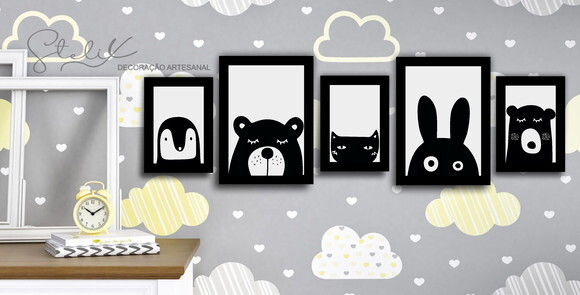 Kit Animaizinhos Unissex - 5 Placas Decorativas