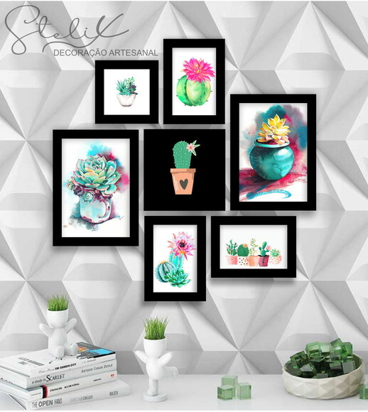 Kit Cactos e Suculentas - 7 Placas Decorativas