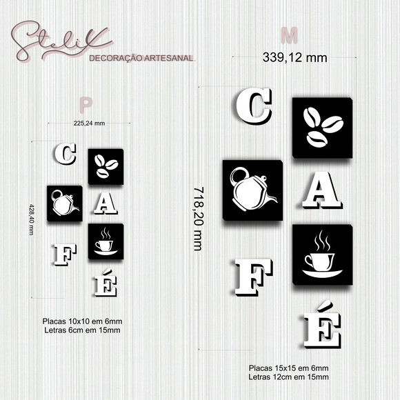 Kit Cantinho do Café (M) - 3 Placas Decorativas + 4 letras