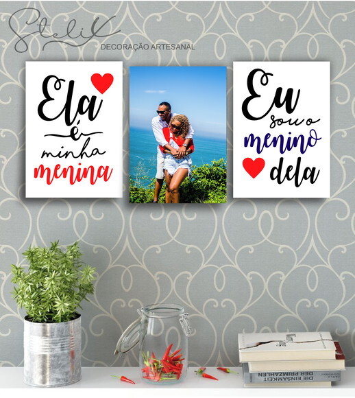 Kit Casal Foto - 3 Placas Decorativas Médias