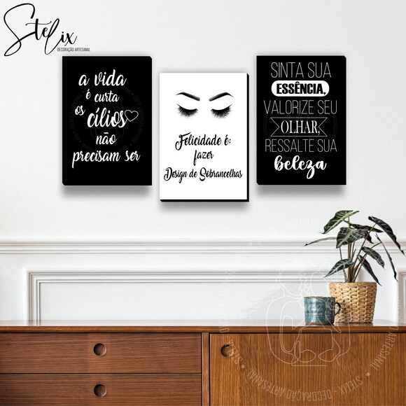 Kit Cílios e Sobrancelhas - 3 Placas / Quadros Decorativos
