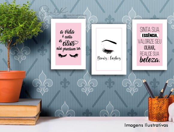 Kit Cílios e Sobrancelhas - 3 Placas Decorativas