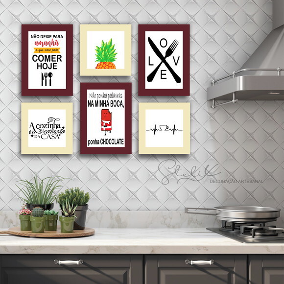 Kit Cozinha Bege e Marrom - 6 Placas Decorativas