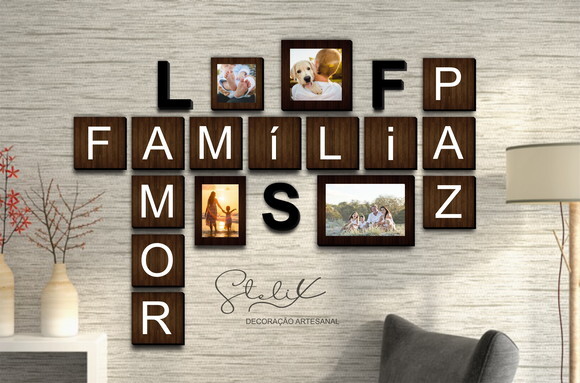 Kit Decoração Sala - 15 Placas Decorativas + 3 Letras