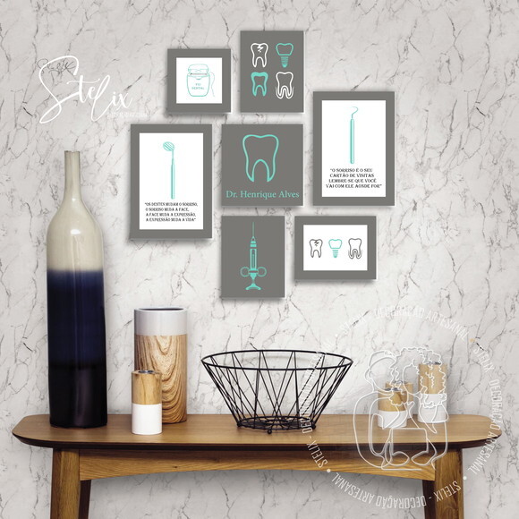 Kit Dentista Cinza - 7 Placas / Quadros Decorativos