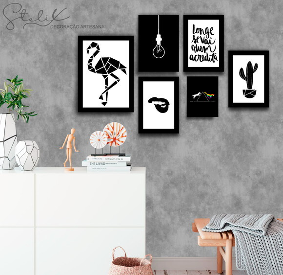 Kit Flamingo Geométrico - 6 Placas Decorativas