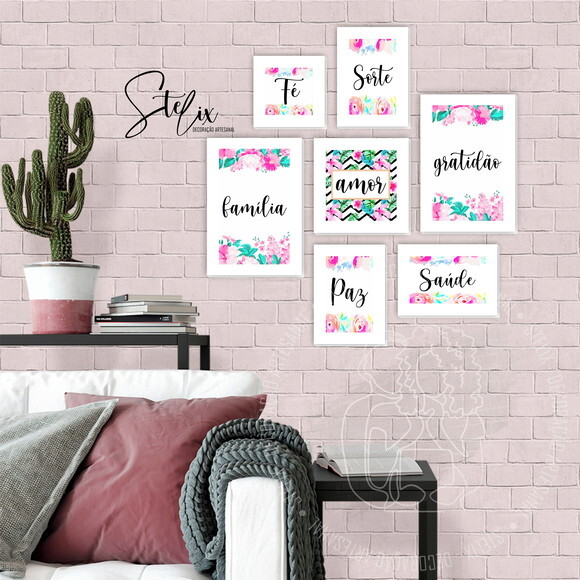 Kit Floral Borda Branca - 7 Placas Decorativas