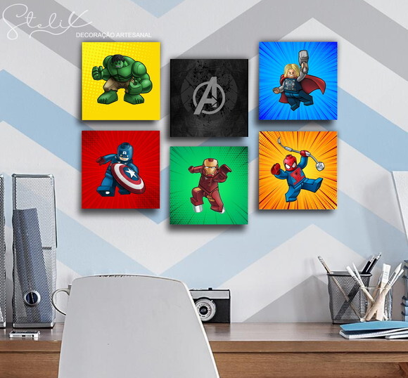 Kit Heróis Lego Avengers - 6 Placas Decorativas