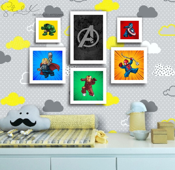 Kit Heróis Lego Avengers - 6 Placas Decorativas