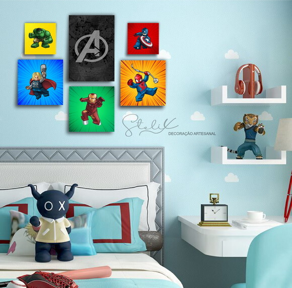Kit Heróis Lego Avengers - 6 Placas Decorativas