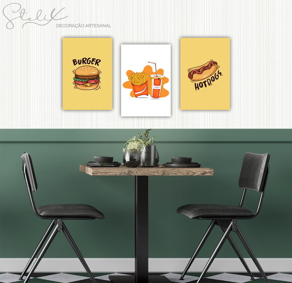 Kit Lanchonete - 3 Placas Decorativas Médias