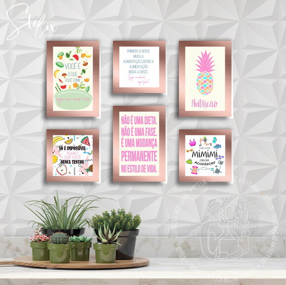 Kit Nutricionista Rosê Gold - 6 Placas / Quadros Decorativas