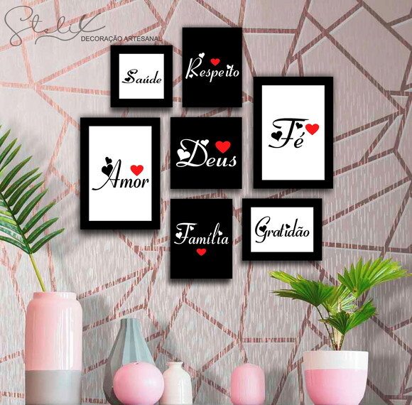 Kit Palavras Coração - 7 Placas Decorativas