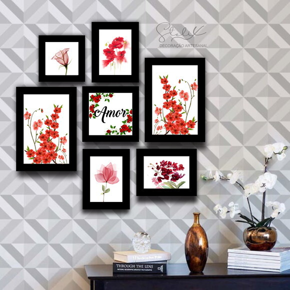 Kit Palavras e Flores - 7 Placas / Quadros Decorativos