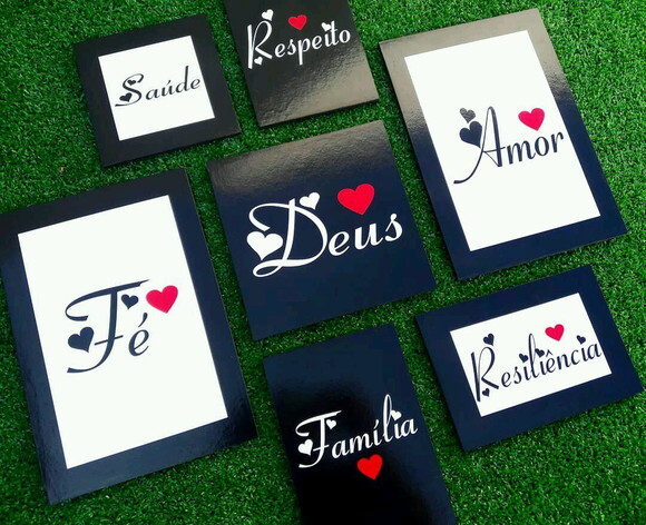 Kit Palavras Coração - 7 Placas Decorativas